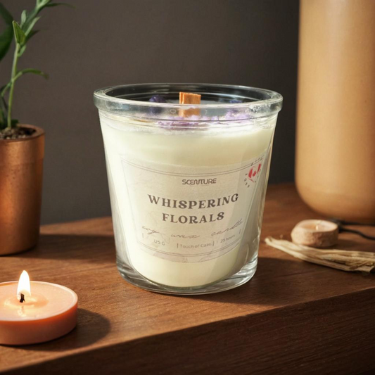 SCENTURE Candle Whispering Florals Scented Candle~ Jasmine• Rose• Sandalwood 125g