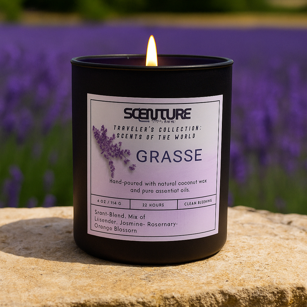 Scenture Candle Travelers' Collection: Grasse Candle (Lavender • Jasmine • Rosemary• Orange Blossom )