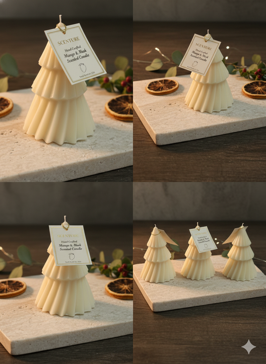 SCENTURE Mango & Musk Hand Poured Soy Wax Candle (65g) | Small Batch, Elegant Christmas Tree/Holiday Decor